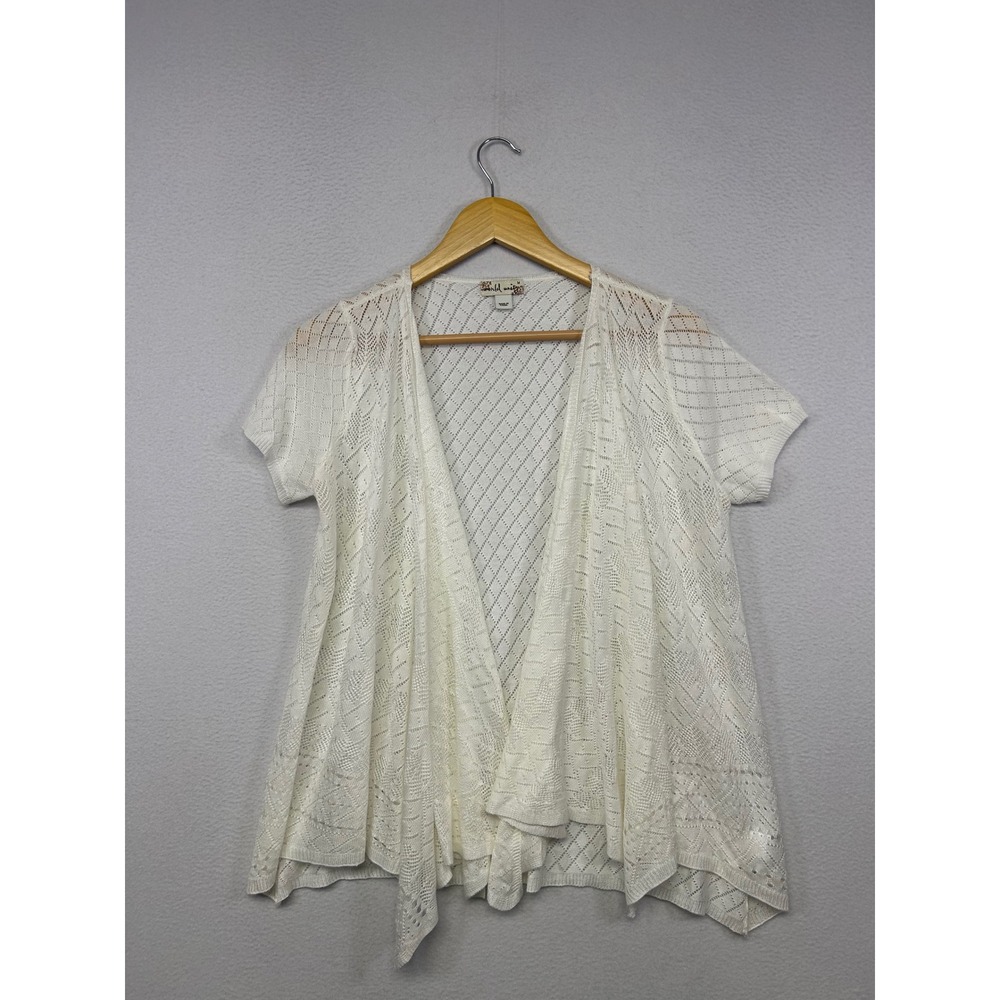 Boho Cottagecore World Unity Womens Medium Cream Pointelle Open Front Cardigan